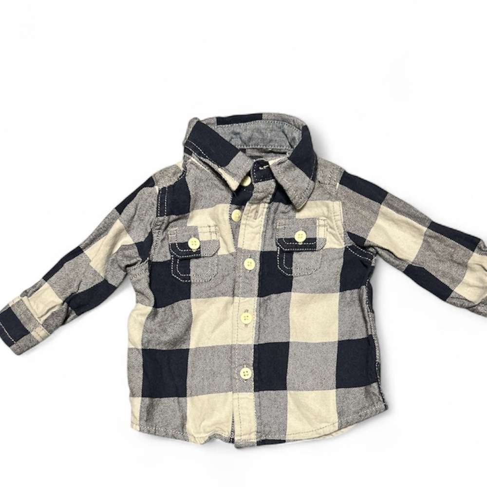 OshKosh B'gosh Navy and Gray Plaid Button-Down Shirt